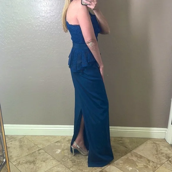 Marchesa Notte One Shoulder Lace Gown Dress Navy Size 0 - Picture 4 of 10